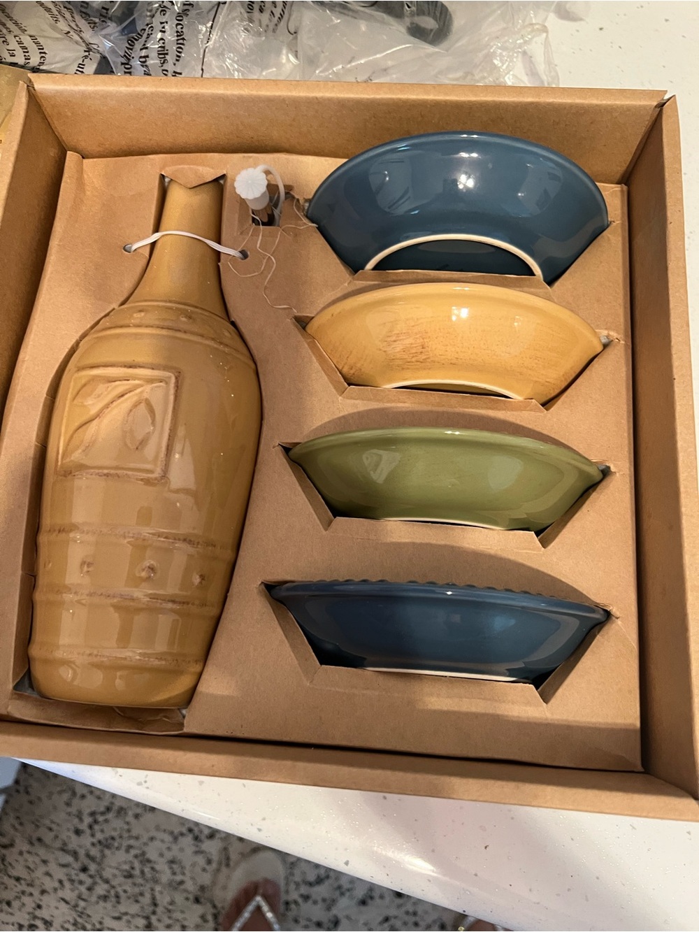 Multicolor Ceramic Bottle and Dipping Bowl Set - Home Dining